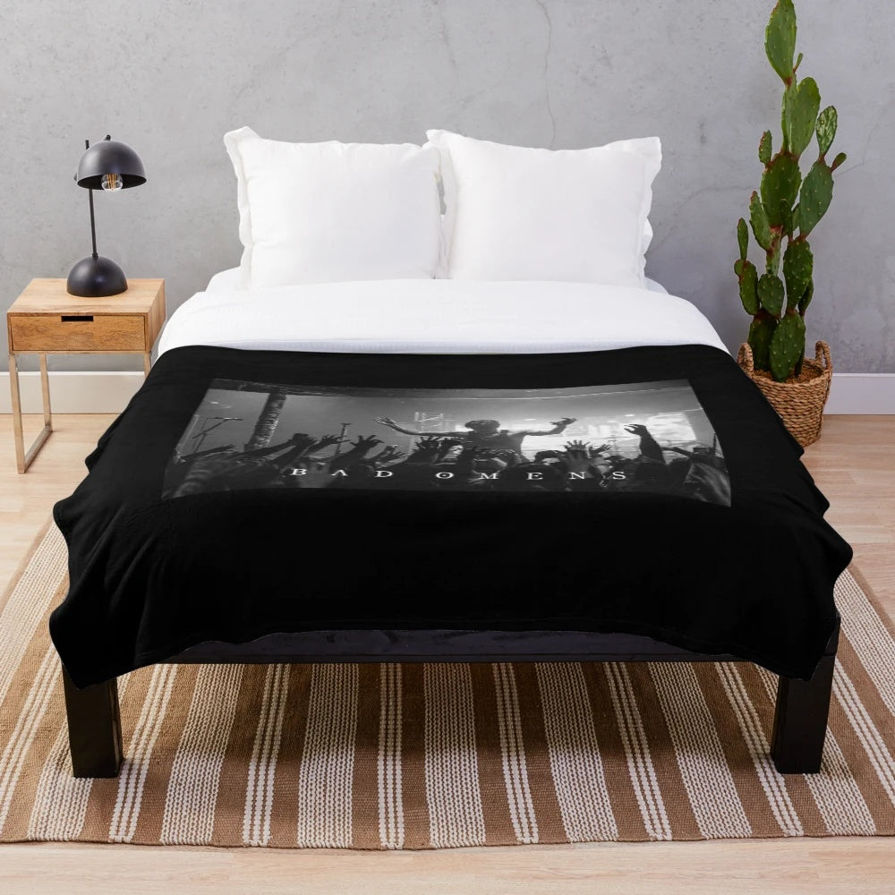 Bad Omens Metalcore Band Plush Blanket with Concert Snapshot Imagery