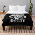 Metalhead Facebones-Inspired Plush Blanket with Skull and Horns Design