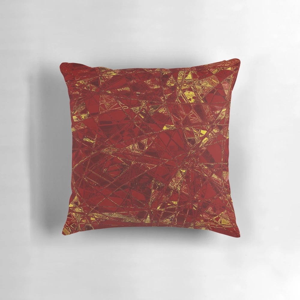 Aurelia- Red and Gold Metallic Pillow with abstract geometric triangles and shapes