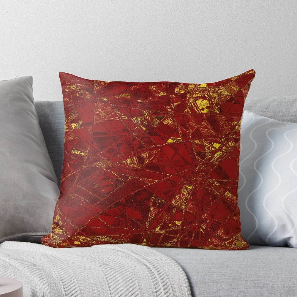Aurelia- Red and Gold Metallic Pillow with abstract geometric triangles and shapes