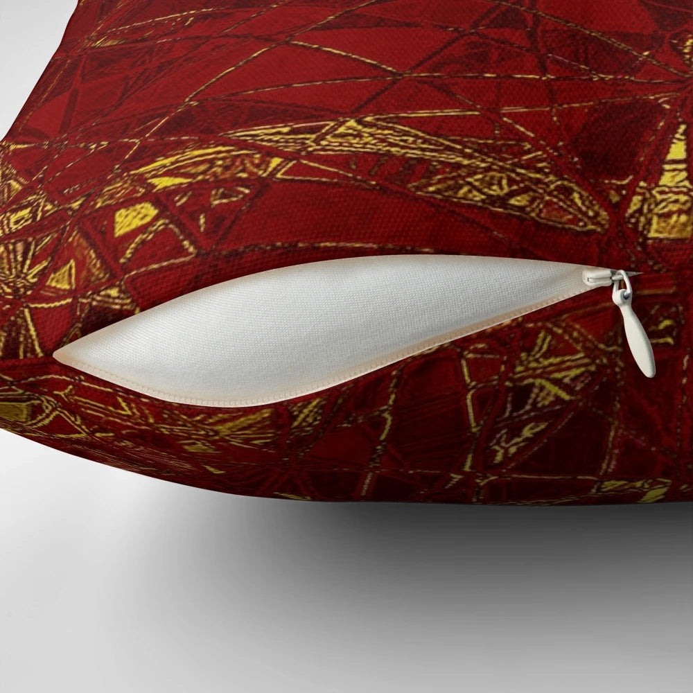 Aurelia- Red and Gold Metallic Pillow with abstract geometric triangles and shapes