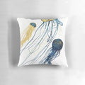 Metallic jellyfish-inspired decorative pillow with gold, bronze, and blue tones