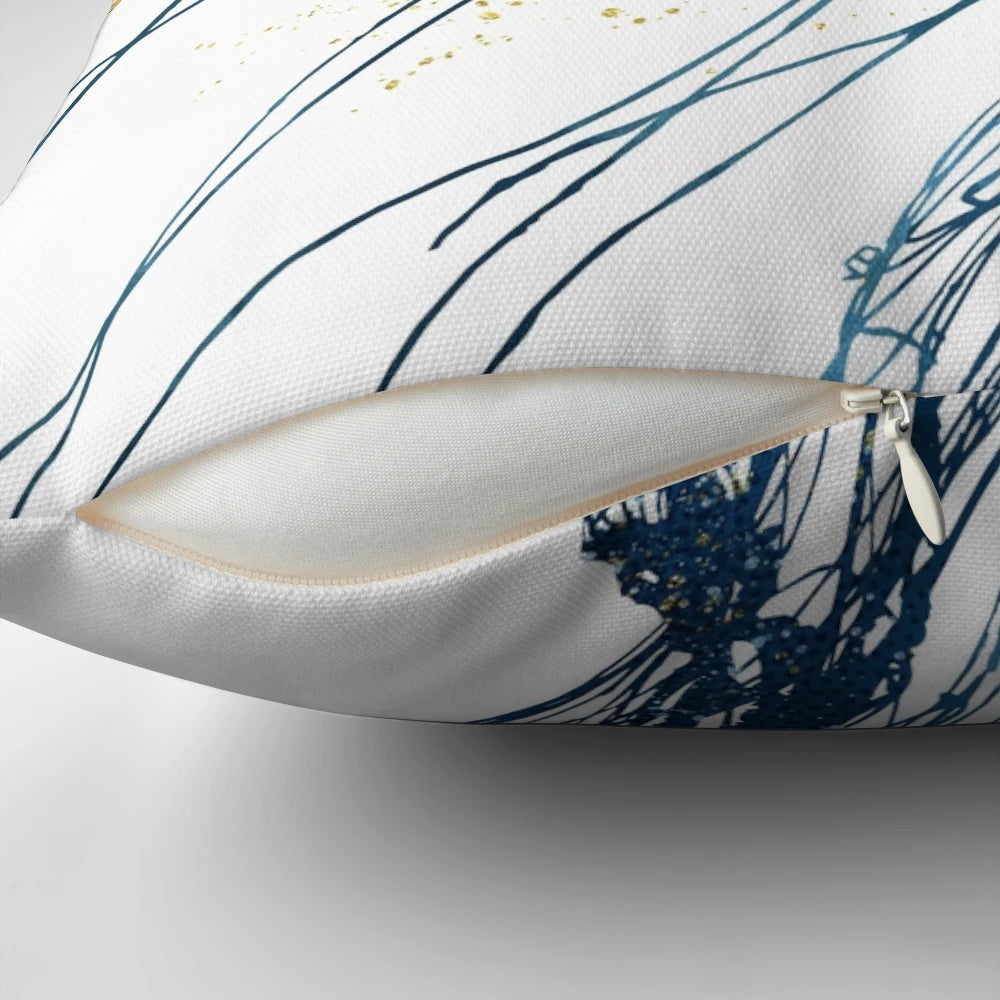 Metallic jellyfish-inspired decorative pillow with gold, bronze, and blue tones