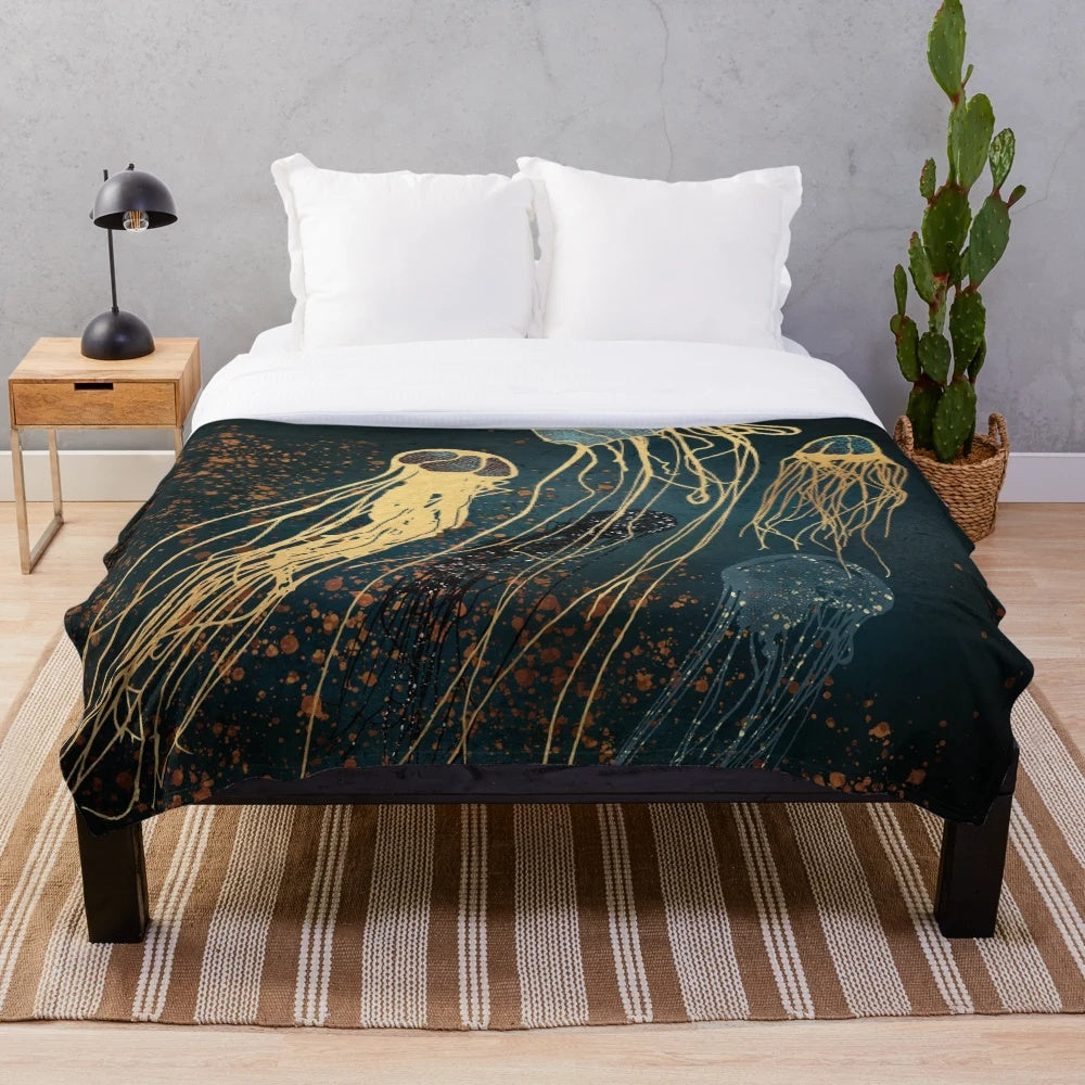 Metallic jellyfish plush blanket