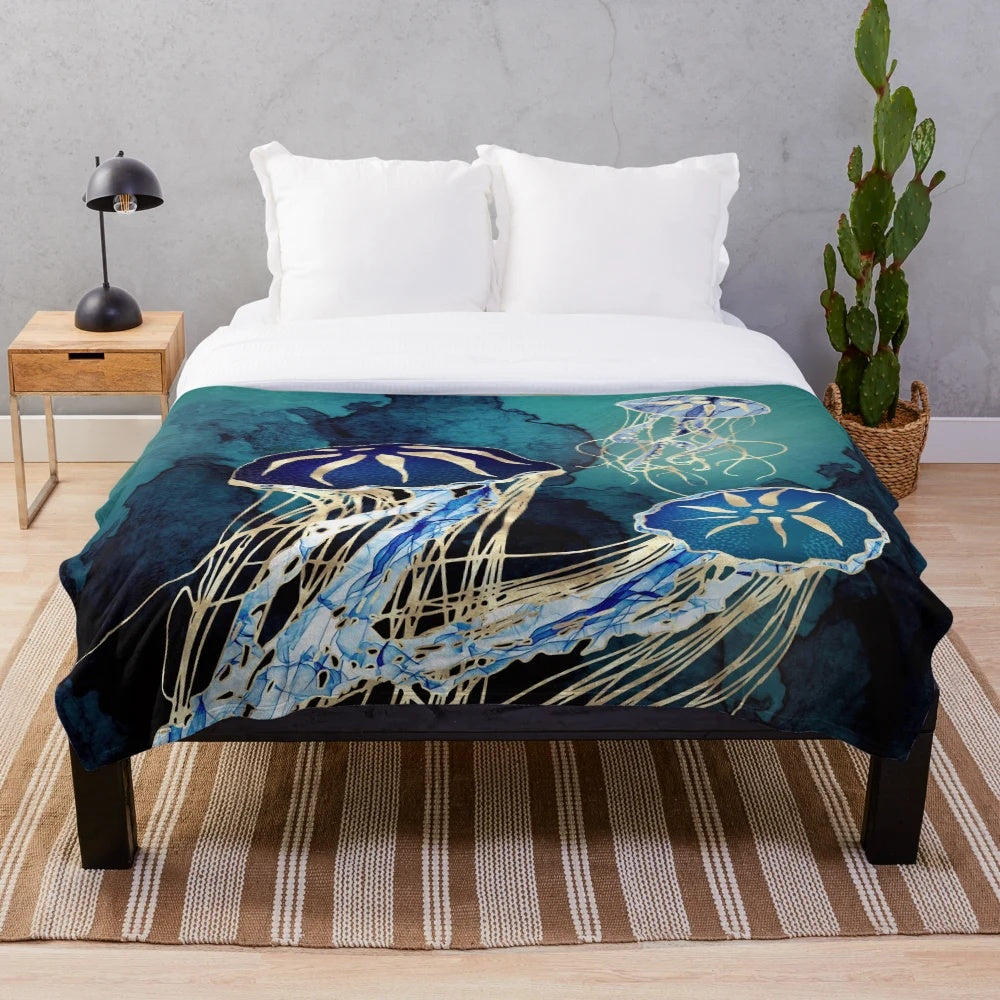 Metallic Jellyfish Plush Blanket