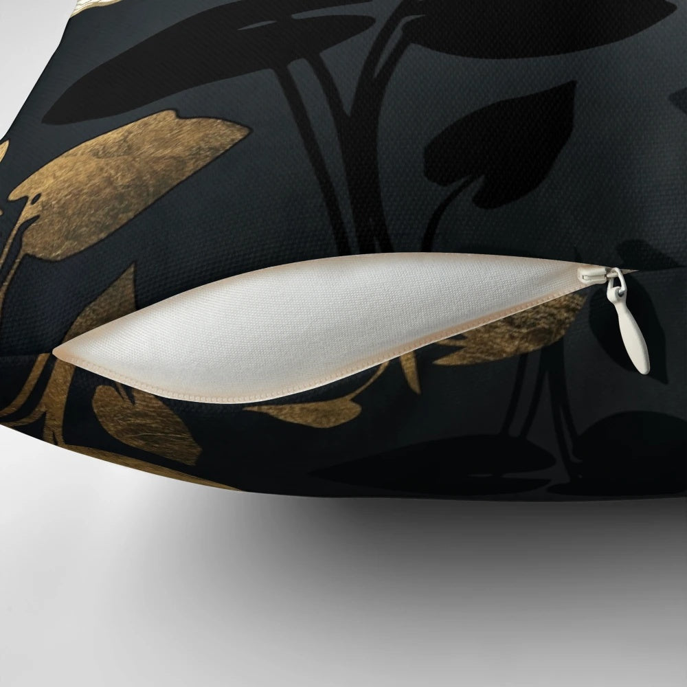 Metallic koi fish in abstract pond design printed on a decorative throw pillow