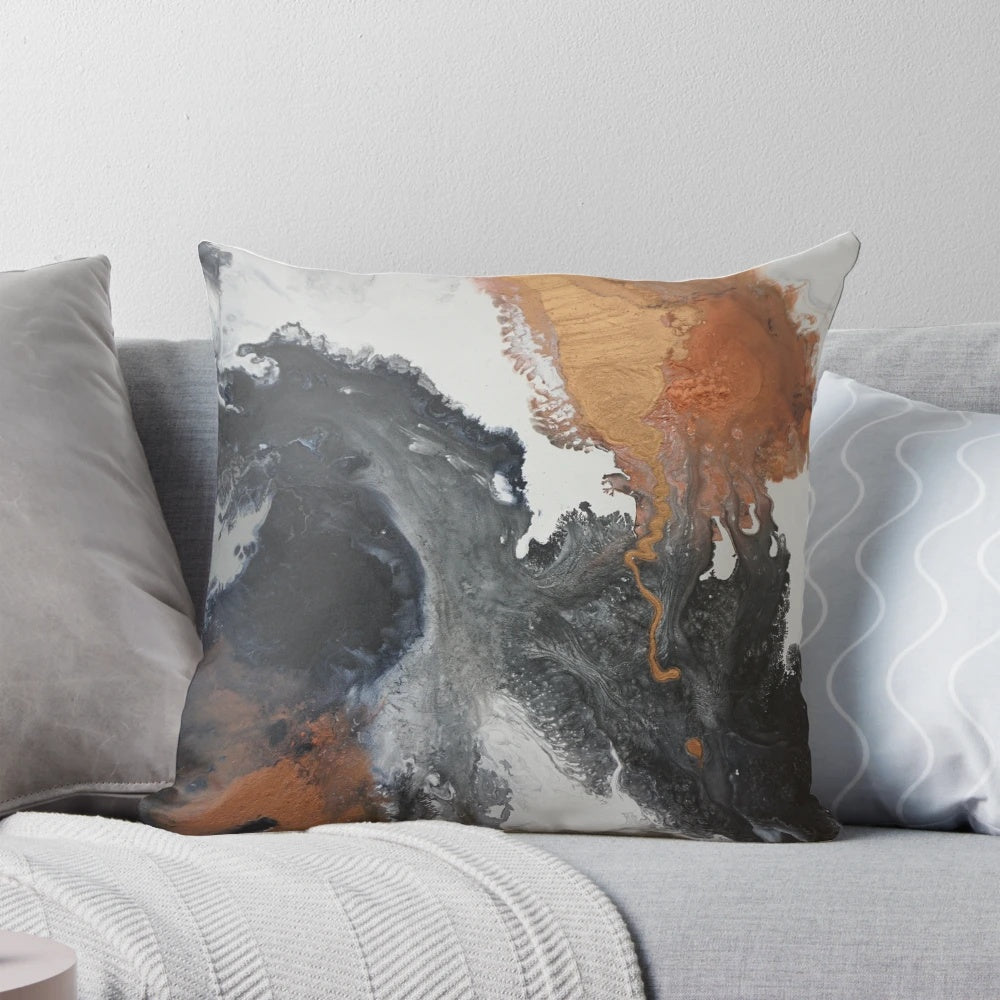 Metallic monochrome copper accent pillow