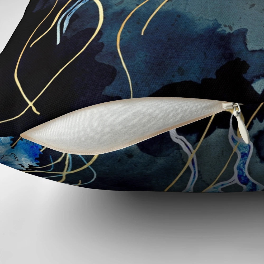 Metallic Ocean III Pillow with abstract ocean and sea life design