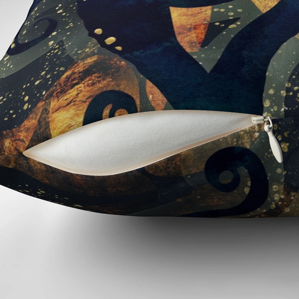 A stylish and contemporary metallic ocean-themed watercolor throw pillow