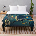 Metallic octopus plush blanket featuring a contemporary and abstract underwater design