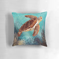 Metallic sea turtle design decorative pillow for coastal home or beach house