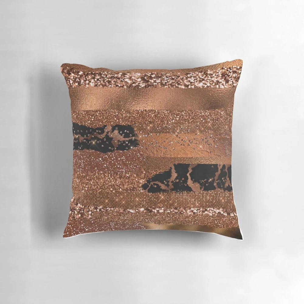Faux copper metallic decorative throw pillow with brush stroke and textured design