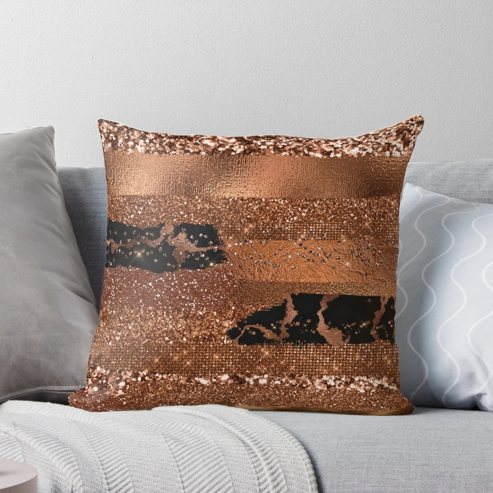 Faux copper metallic decorative throw pillow with brush stroke and textured design