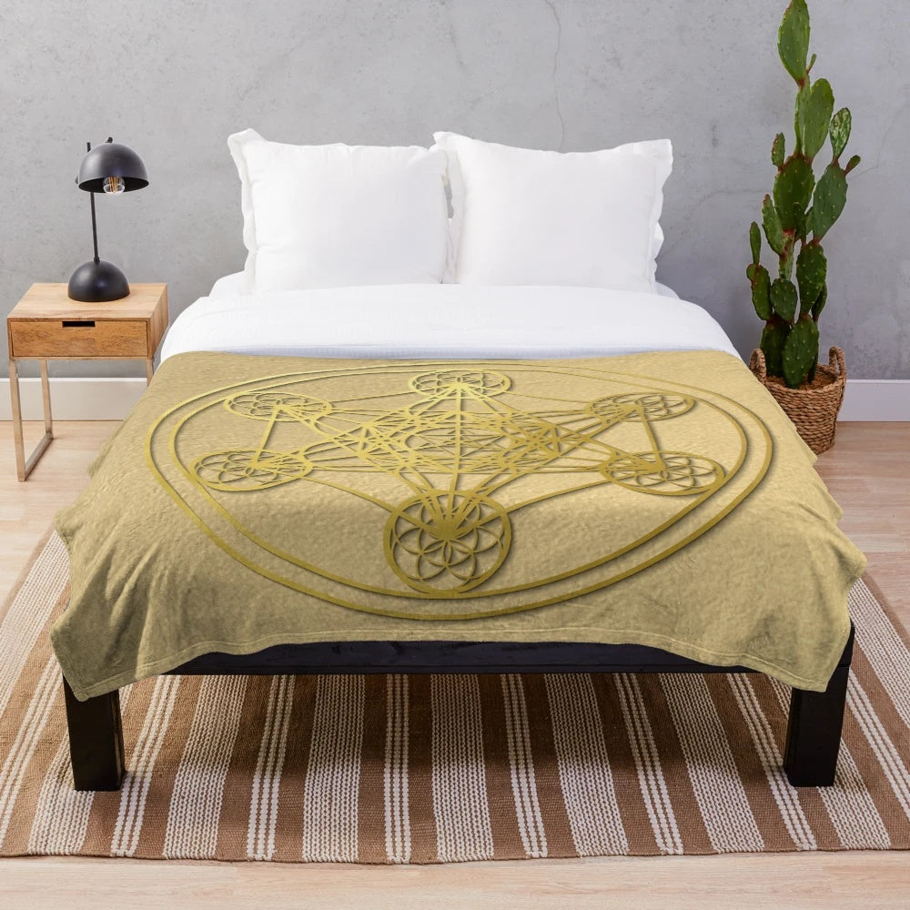 Metatron Cube sacred geometry mandala plush blanket for healing and protection