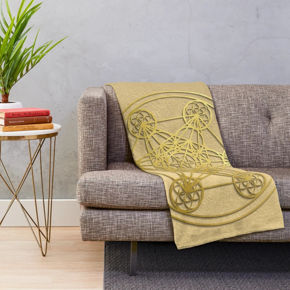 Metatron Cube sacred geometry mandala plush blanket for healing and protection