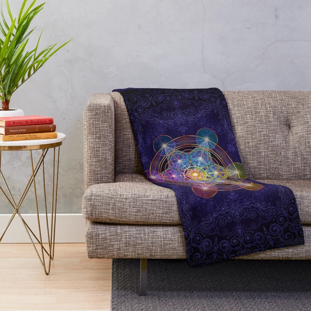 Metatron's Cube inspired plush blanket with sacred geometry design