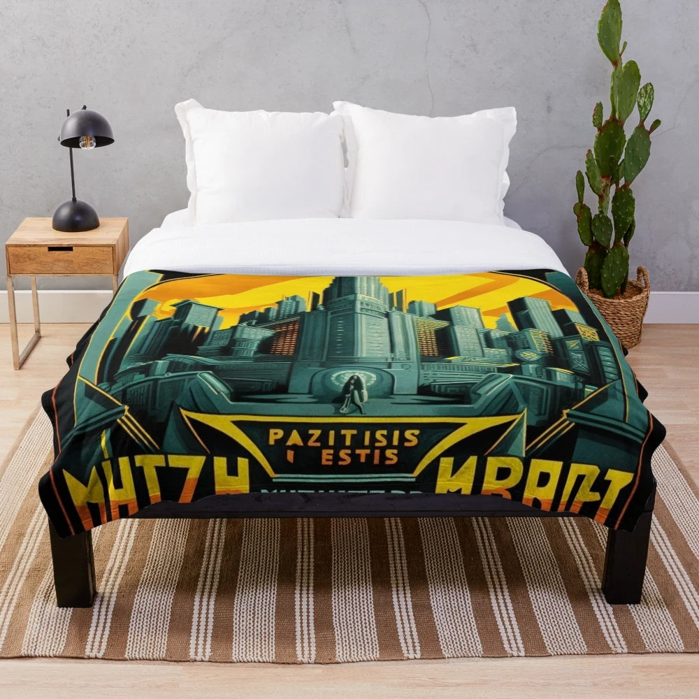 Metropolis City Futuristic Cinema Inspired Plush Blanket