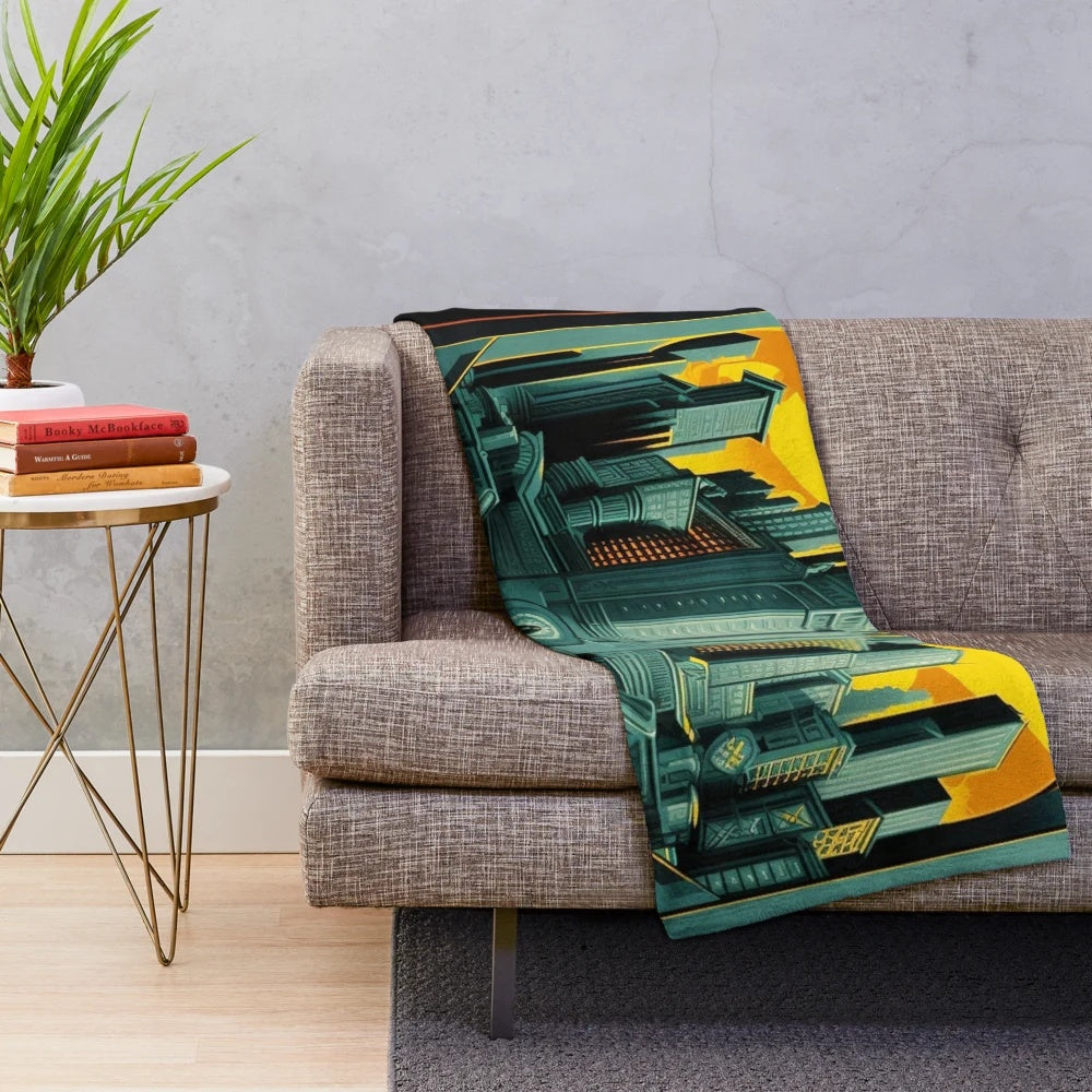 Metropolis City Futuristic Cinema Inspired Plush Blanket