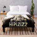 Metropolis City Futuristic Plush Blanket with movie theater and light game themes in gray, black, beige, and white colors