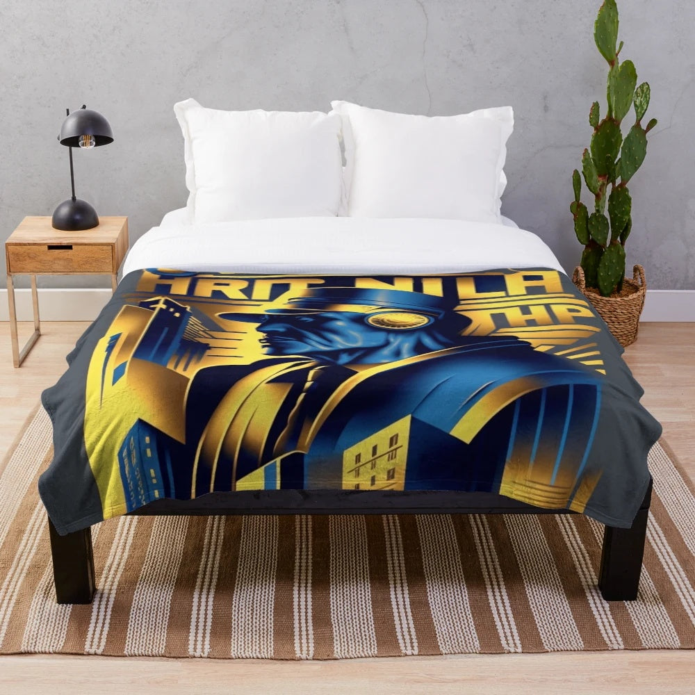 Metropolis-themed futuristic cinema plush blanket