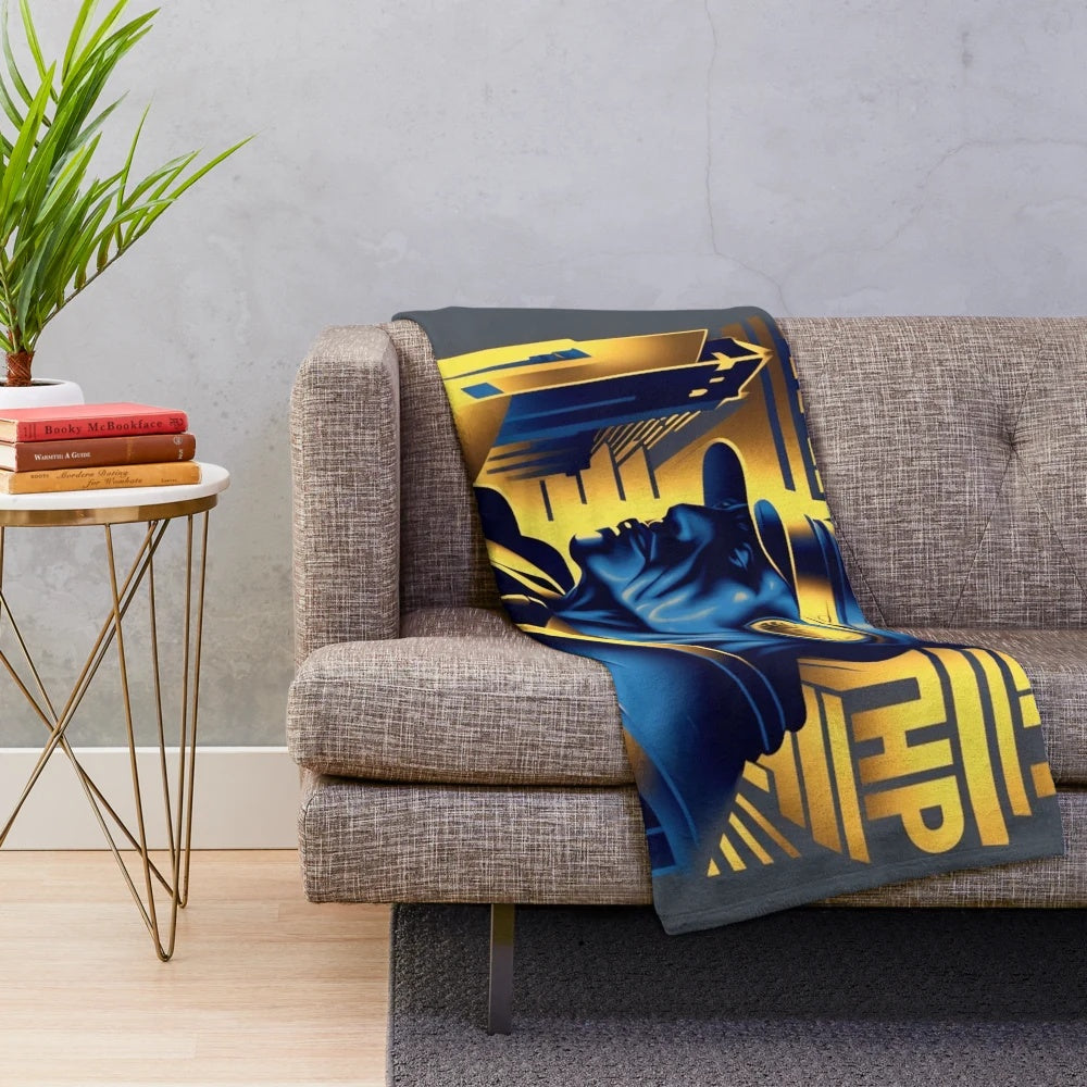 Metropolis-themed futuristic cinema plush blanket