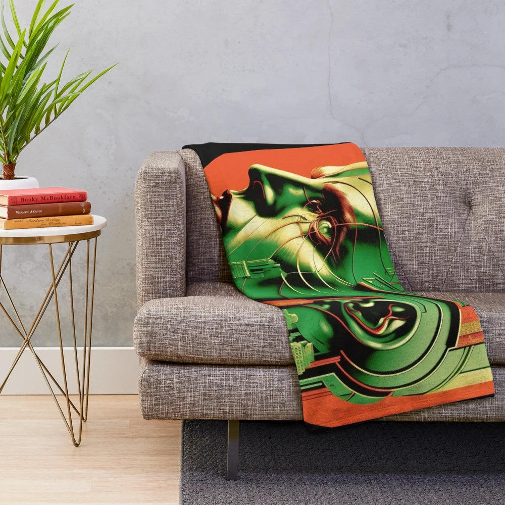 Metropolis Futuristic Plush Blanket with Cinema and Light Games Design