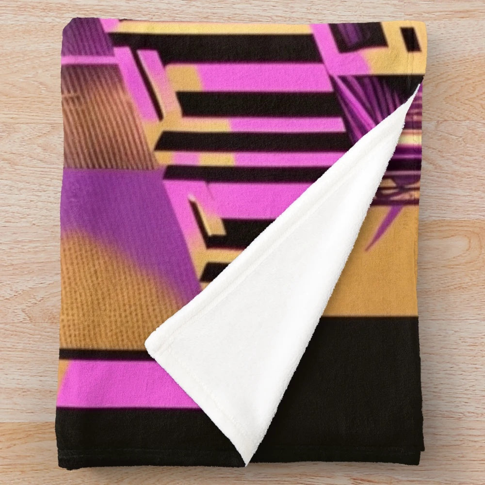 Metropolis-inspired futuristic cinema plush blanket with pink, beige, and black colors