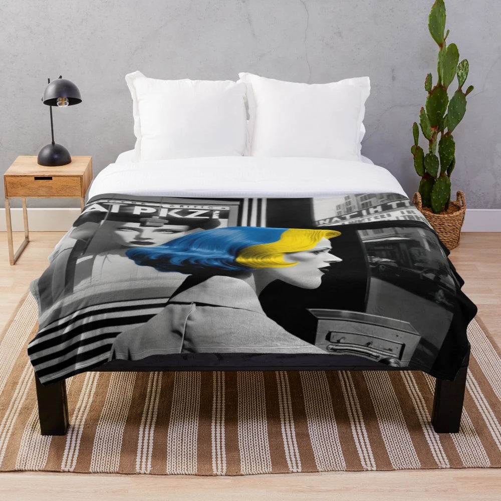 Metropolis-inspired abstract futuristic plush blanket