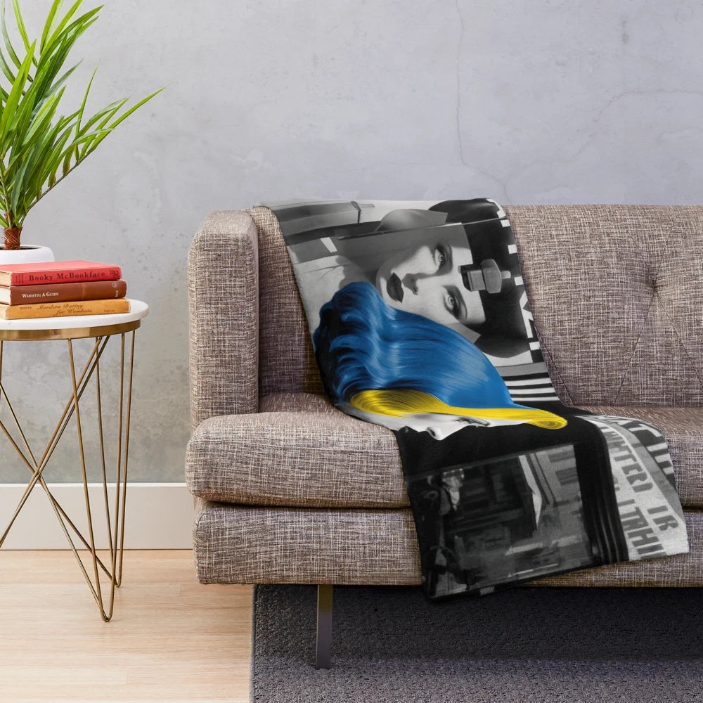 Metropolis-inspired abstract futuristic plush blanket