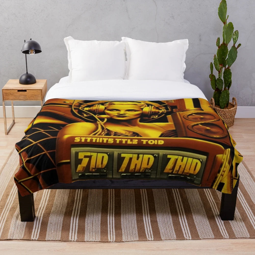 Metropolis-Inspired Plush Blanket with Futuristic Cinema and Movie Motifs