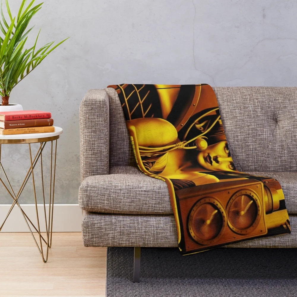 Metropolis-Inspired Plush Blanket with Futuristic Cinema and Movie Motifs