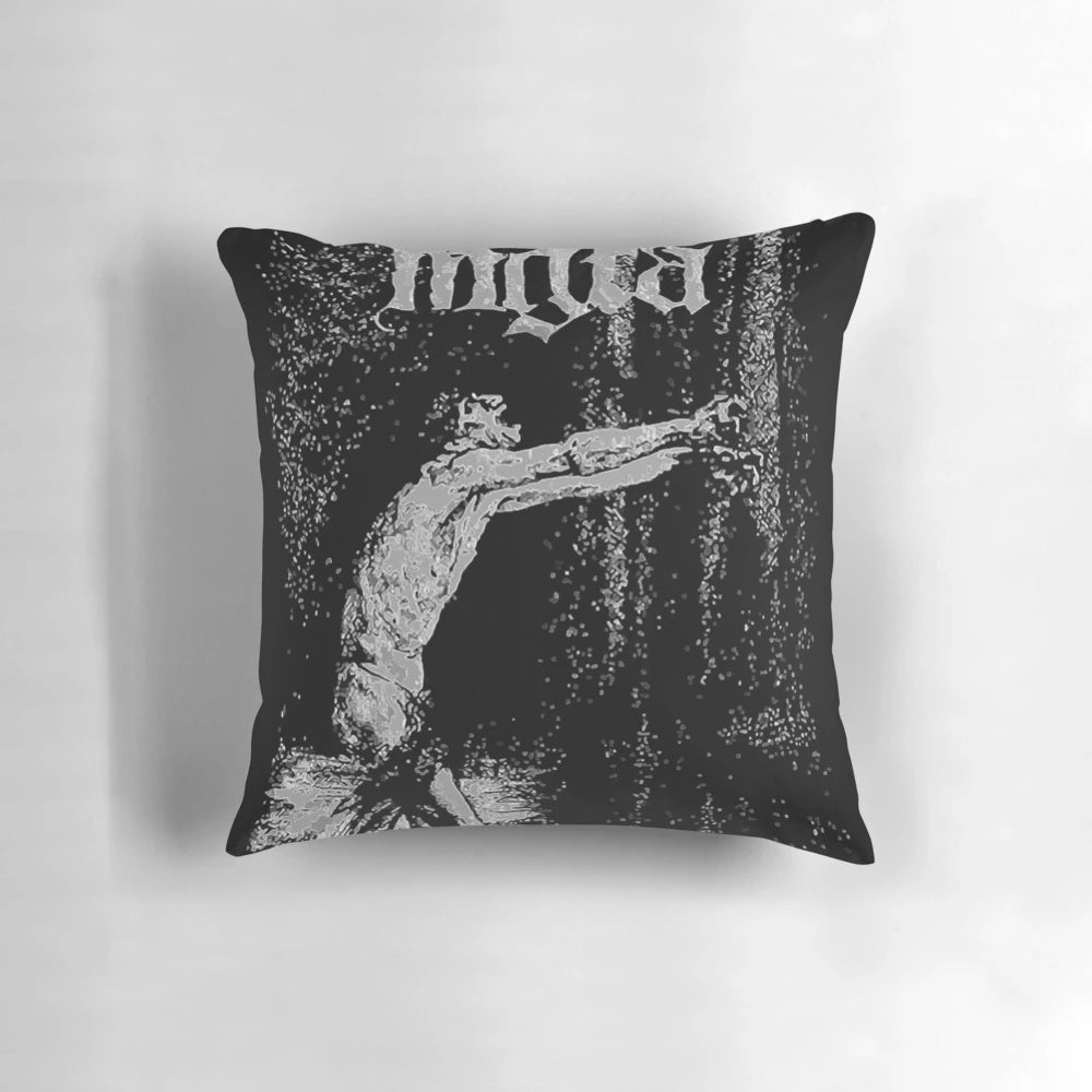 Mgla black metal band logo printed on a comfortable and stylish throw pillow