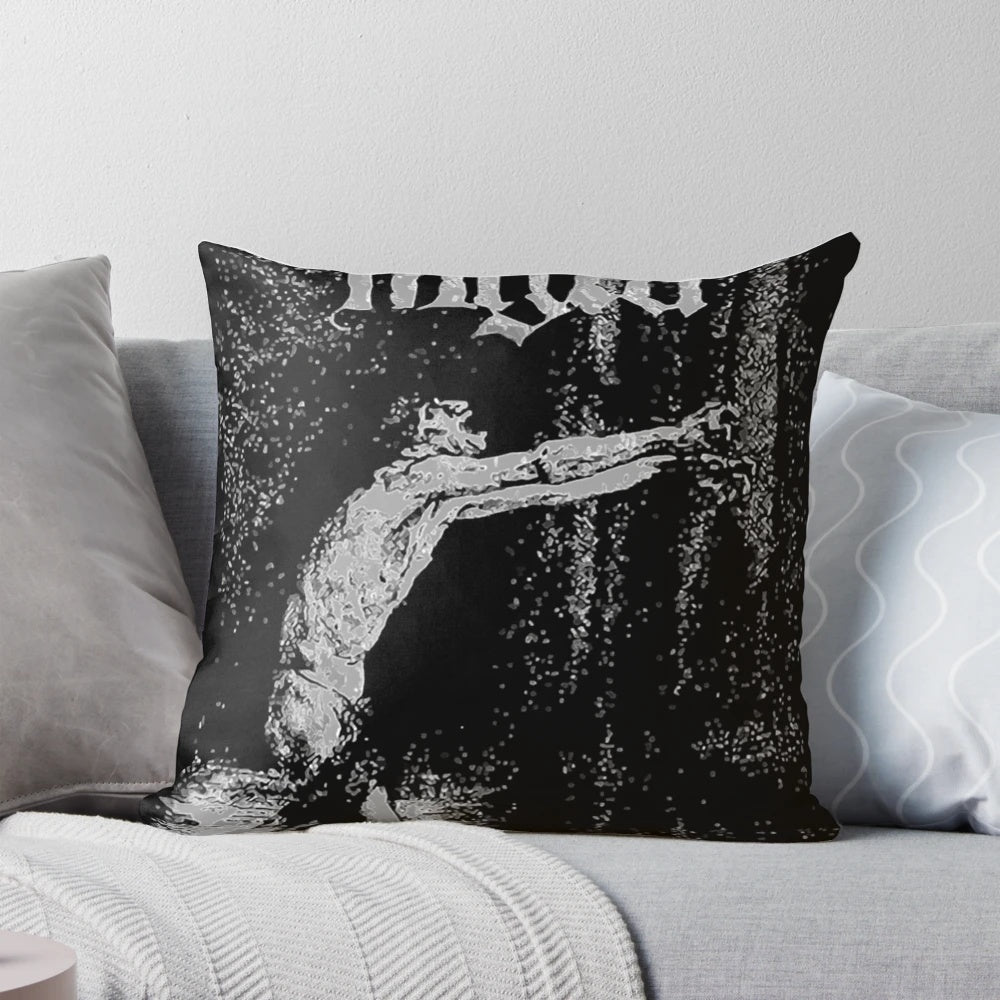 Mgla black metal band logo printed on a comfortable and stylish throw pillow