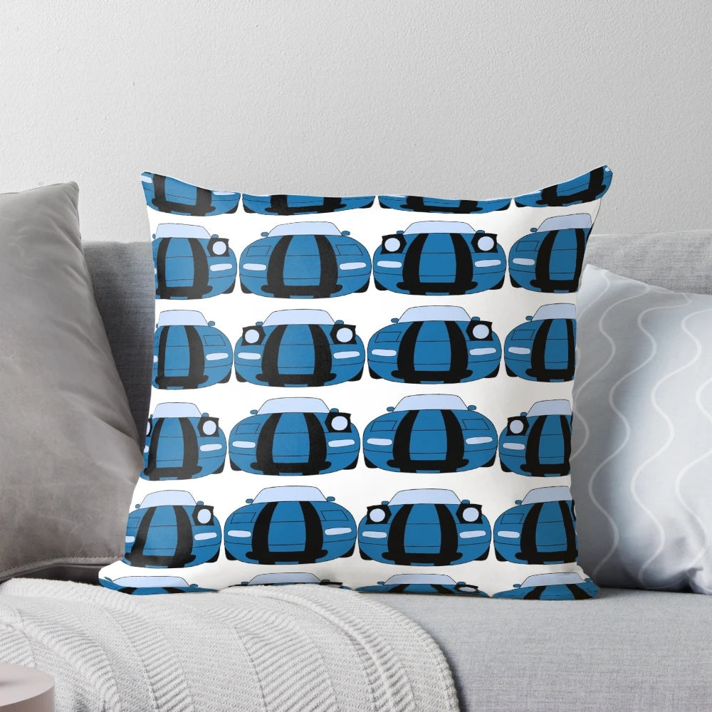 Miata Army Pillow featuring blue and black stripes on a comfortable cushion for automotive enthusiasts