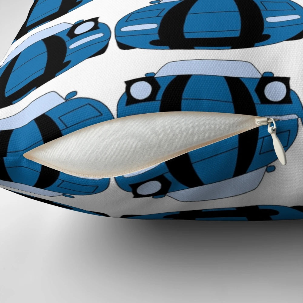 Miata Army Pillow featuring blue and black stripes on a comfortable cushion for automotive enthusiasts