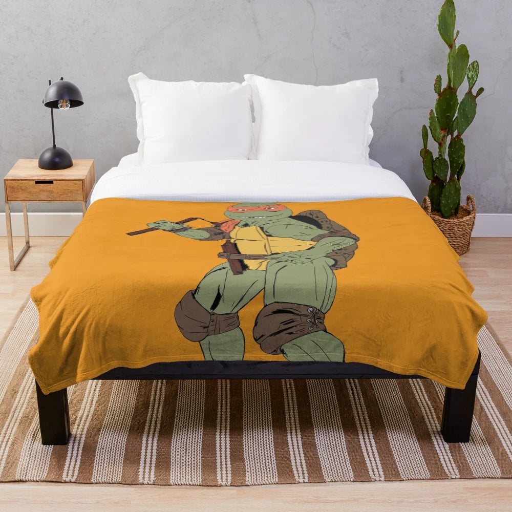 Michelangelo inspired TMNT plush blanket with cool pop art design