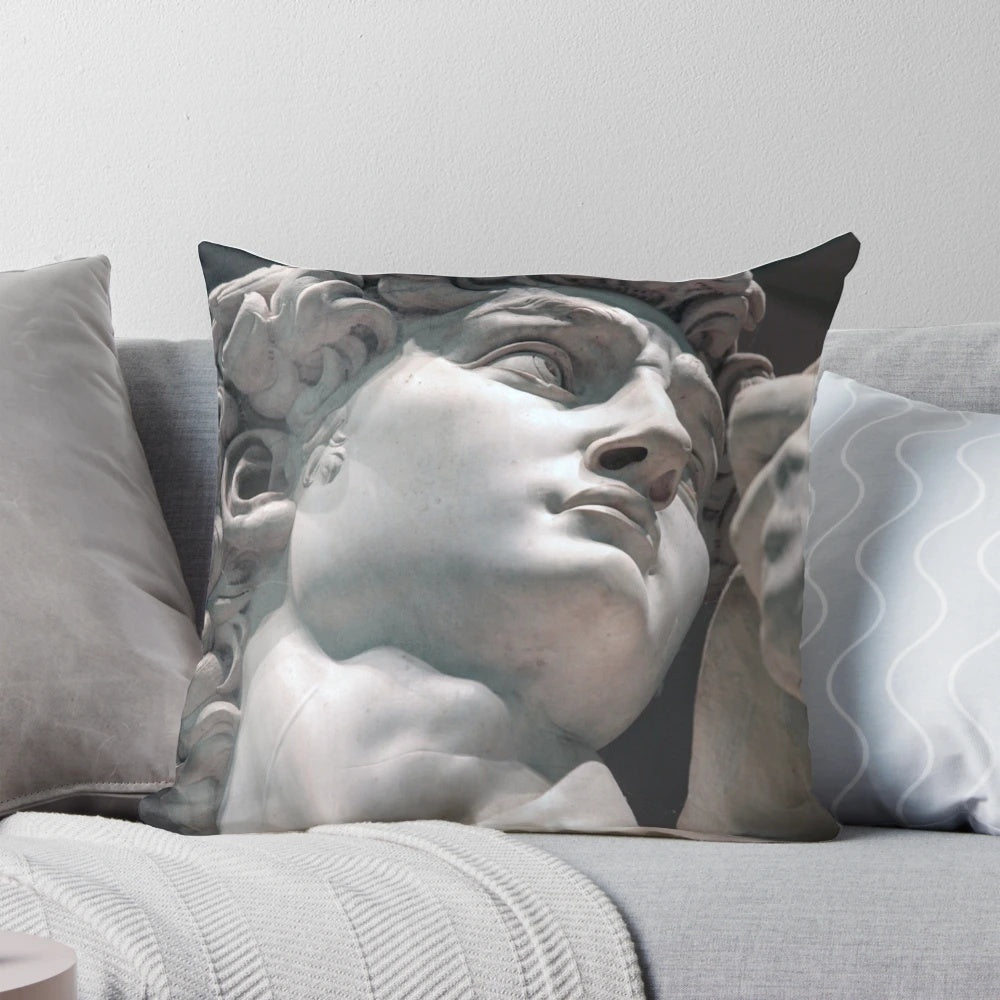 Pillow featuring the iconic head of Michelangelo's "David" sculpture, a masterpiece of the Italian Renaissance.
