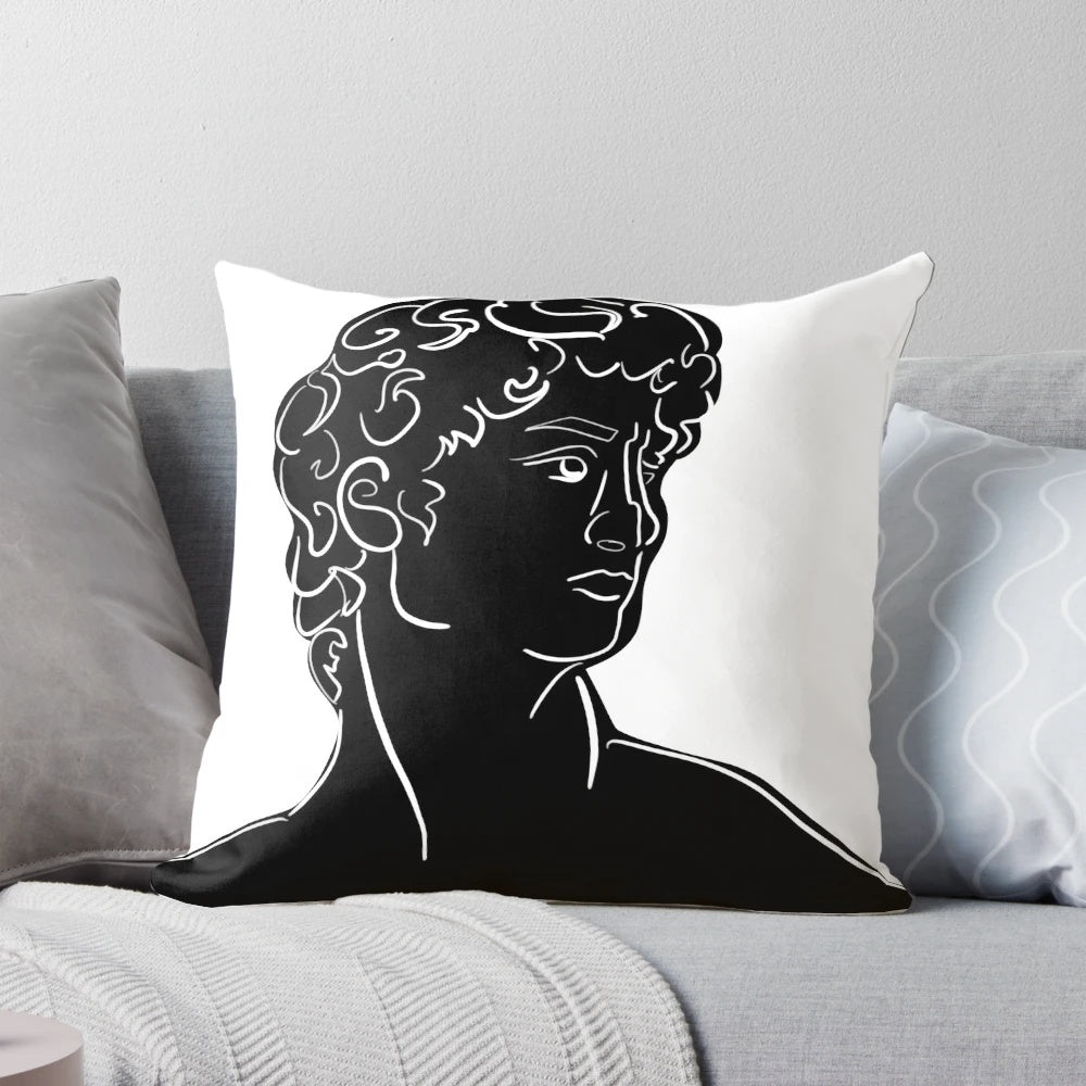 Black decorative pillow featuring the iconic Bust of David sculpture by Michelangelo