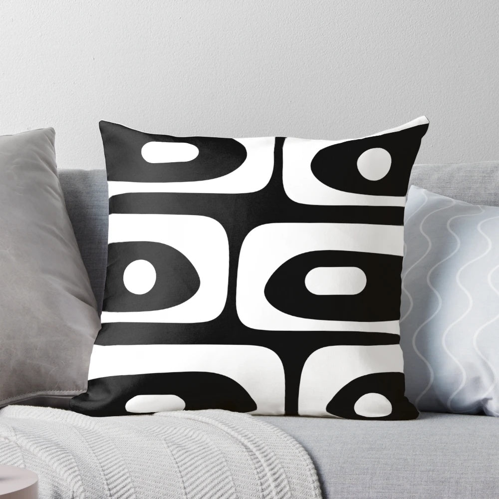 Mid century modern black and white abstract pattern decorative throw pillow