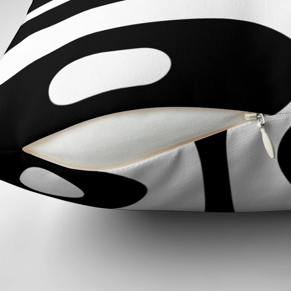 Mid century modern black and white abstract pattern decorative throw pillow
