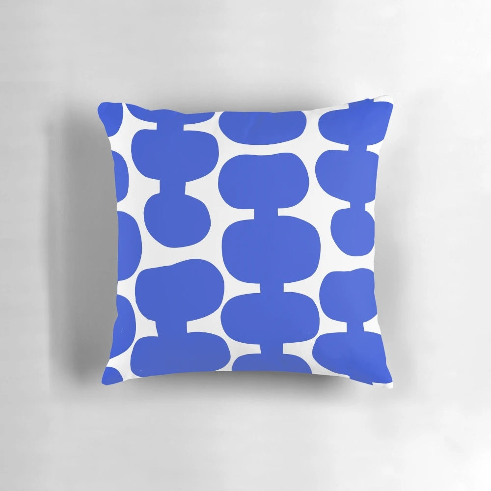 Mid century modern blue and white minimalist pattern throw pillow