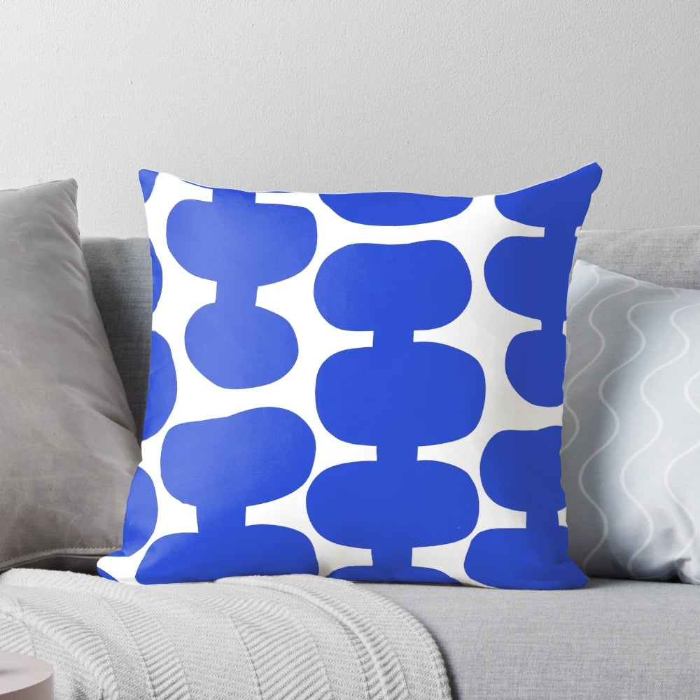 Mid century modern blue and white minimalist pattern throw pillow