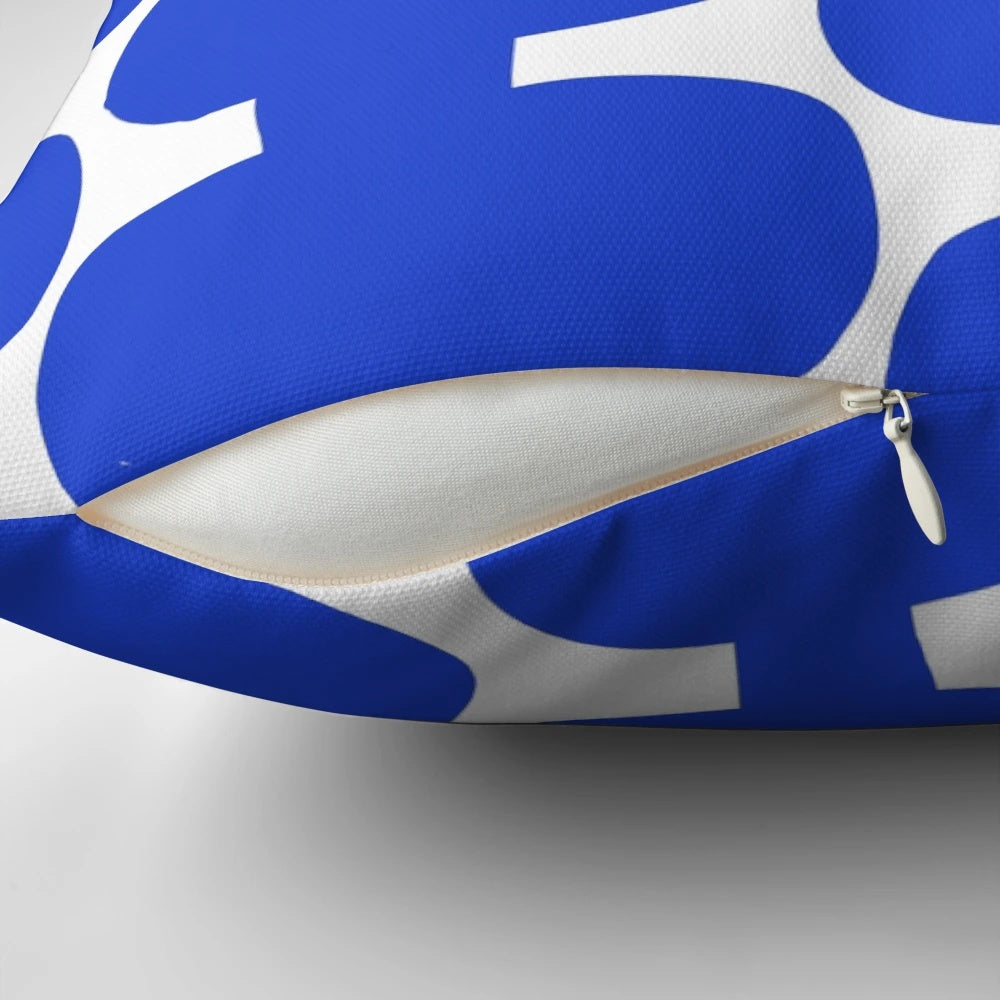 Mid century modern blue and white minimalist pattern throw pillow