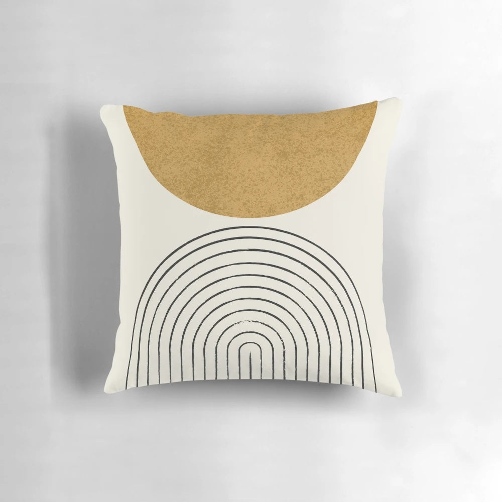 Mid century modern gold and yellow geometric pillow with abstract retro design
