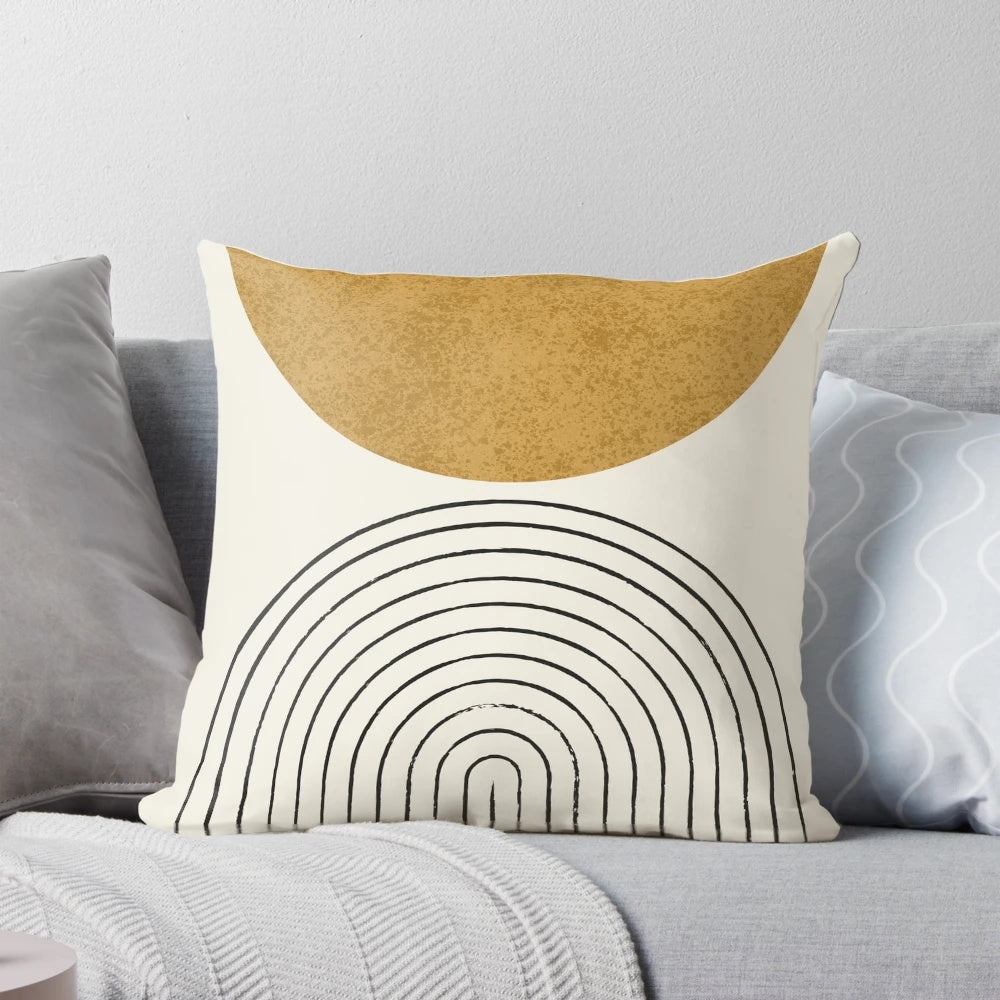 Mid century modern gold and yellow geometric pillow with abstract retro design
