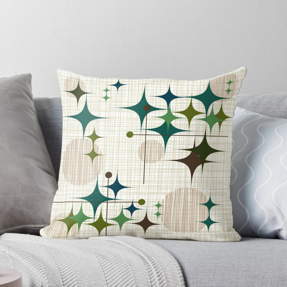 Eames Era Starburst and Globe Pattern Pillow with Mid-Century Modern Design