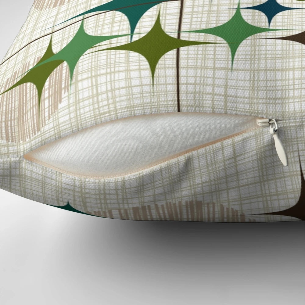 Eames Era Starburst and Globe Pattern Pillow with Mid-Century Modern Design