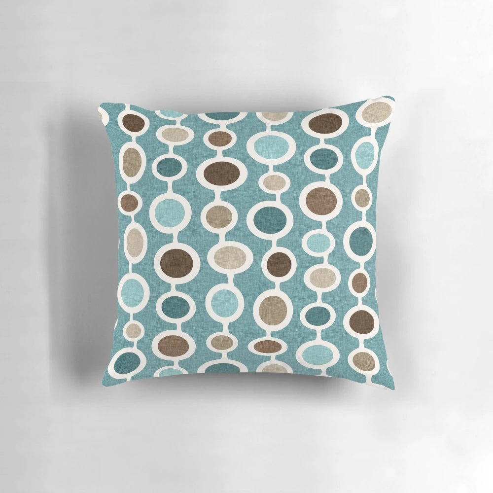 Mid century modern geometric circle atomic art print in shades of blue and brown
