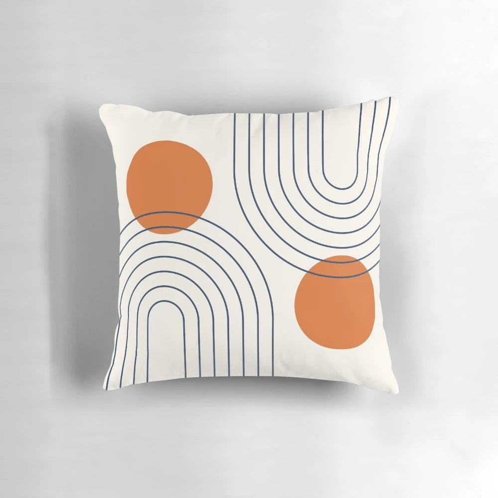 Navy blue and burnt orange geometric mid-century modern abstract pillow