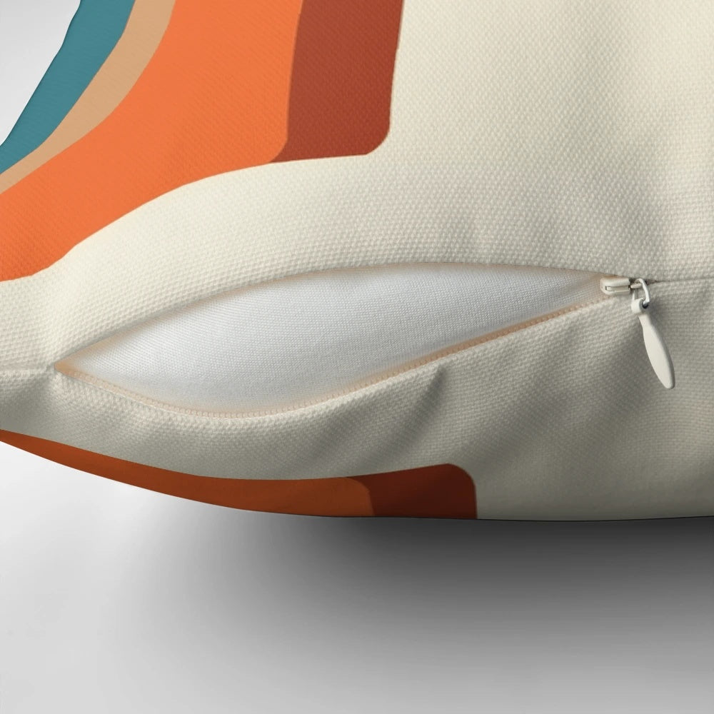 Vibrant midcentury modern rainbow pillow with 1970s-inspired design